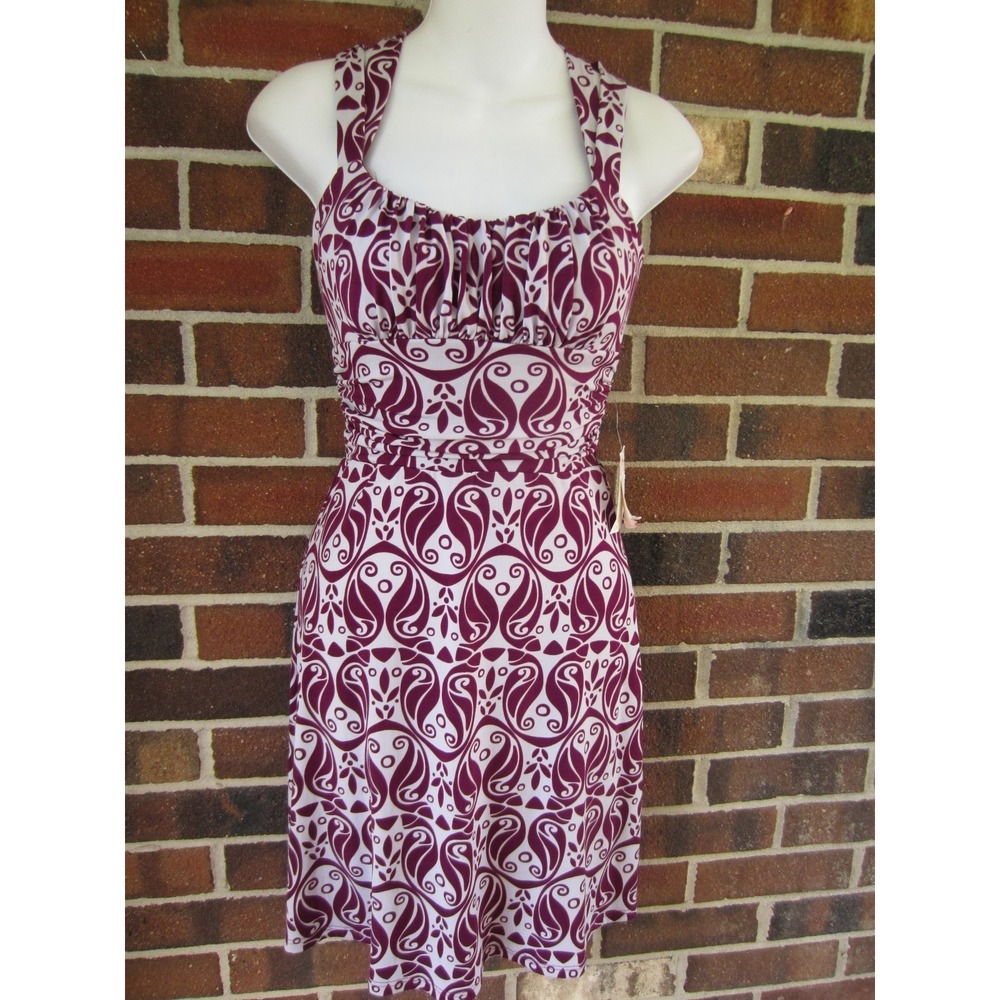 B.Darlin Ladies 1/2 Dress Purple Gray Paisley Sleeveless Open Back Stretch NWT